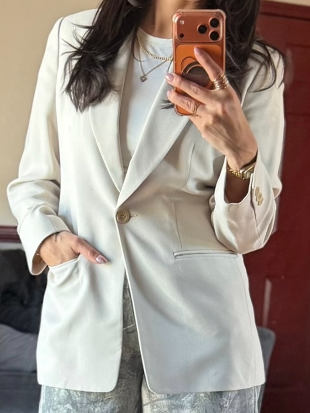Liz Claiborne Cream Single-Button Blazer